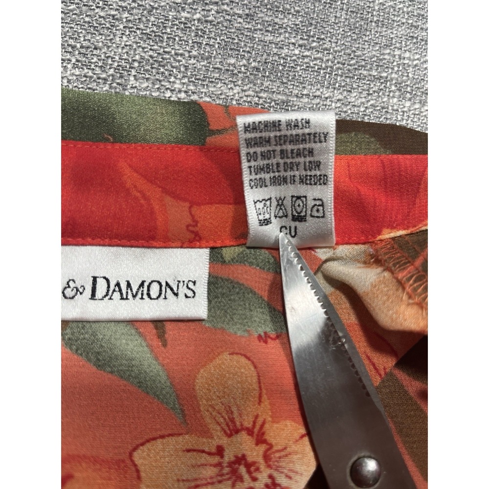 Drapers & Damon's Women's L Multicolor Floral Chiffon Collared Button-Up Blouse - Picture 9 of 9